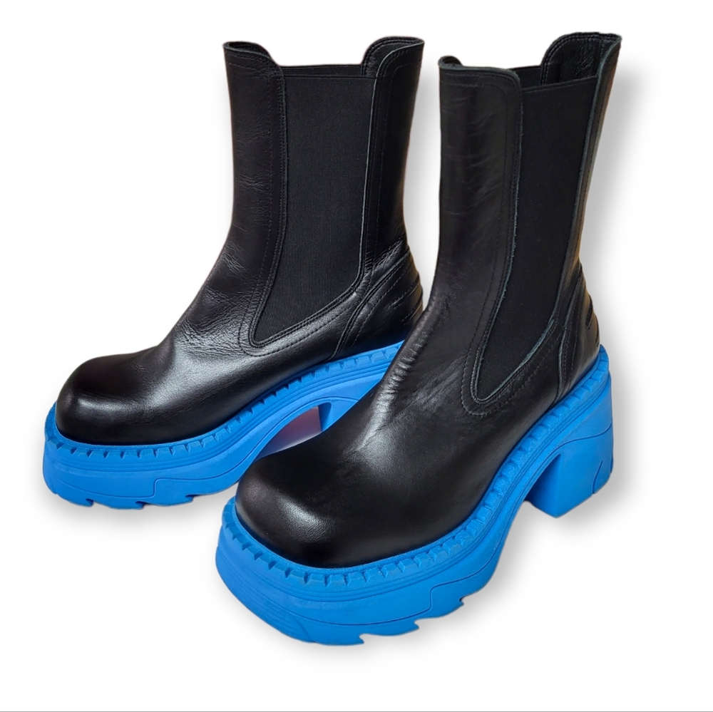 TOPSHOP Haiti Chunky Heel Platform Chelsea Boots in Black and Blue 7 - Picture 2 of 9